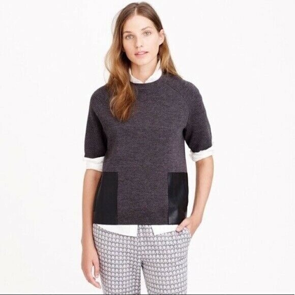 J. Crew Sweaters - J. Crew Merino Wool Leather Pocket Tee Sweater Women's XS Grey